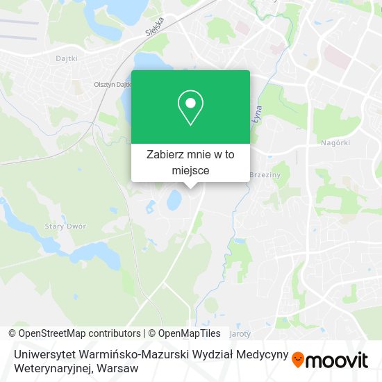 Mapa Uniwersytet Warmińsko-Mazurski Wydział Medycyny Weterynaryjnej