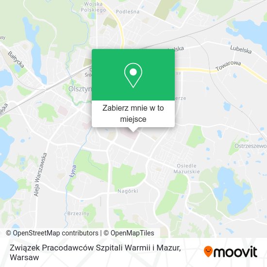 Mapa Związek Pracodawców Szpitali Warmii i Mazur