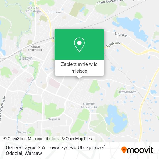 Mapa Generali Życie S.A. Towarzystwo Ubezpieczeń. Oddział