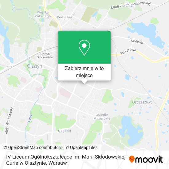 Mapa IV Liceum Ogólnokształcące im. Marii Skłodowskiej-Curie w Olsztynie