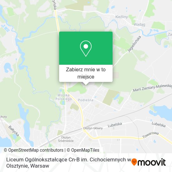 Mapa Liceum Ogólnokształcące Cn-B im. Cichociemnych w Olsztynie