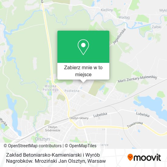 Mapa Zakład Betoniarsko-Kamieniarski i Wyrób Nagrobków. Mroziński Jan Olsztyn