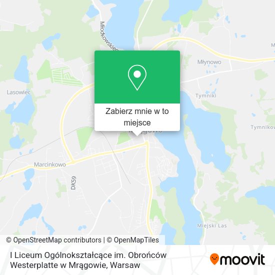 Mapa I Liceum Ogólnokształcące im. Obrońców Westerplatte w Mrągowie