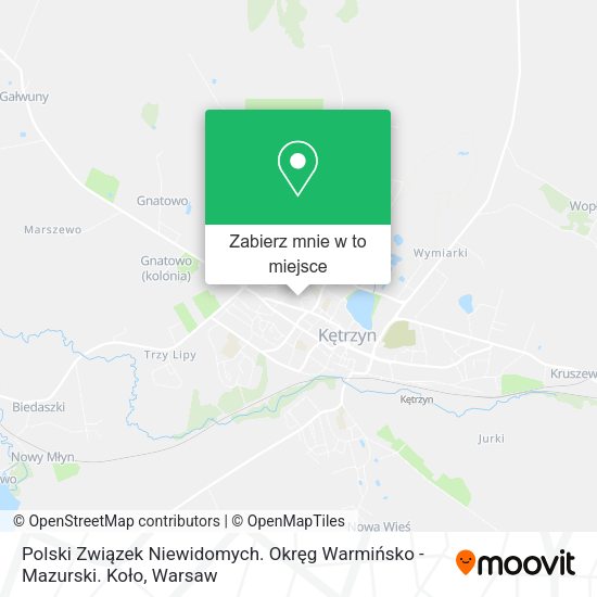 Mapa Polski Związek Niewidomych. Okręg Warmińsko - Mazurski. Koło