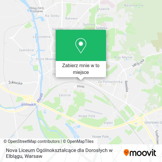 Mapa Nova Liceum Ogólnokształcące dla Dorosłych w Elblągu