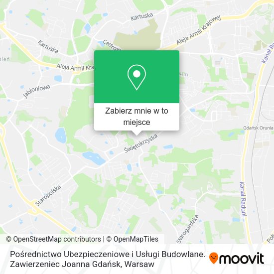 Mapa Pośrednictwo Ubezpieczeniowe i Usługi Budowlane. Zawierzeniec Joanna Gdańsk