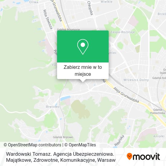 Mapa Wardowski Tomasz. Agencja Ubezpieczeniowa. Majątkowe, Zdrowotne, Komunikacyjne