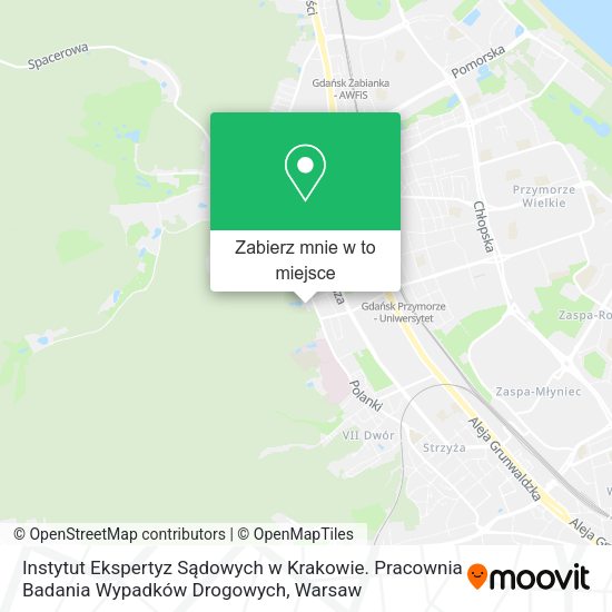 Mapa Instytut Ekspertyz Sądowych w Krakowie. Pracownia Badania Wypadków Drogowych