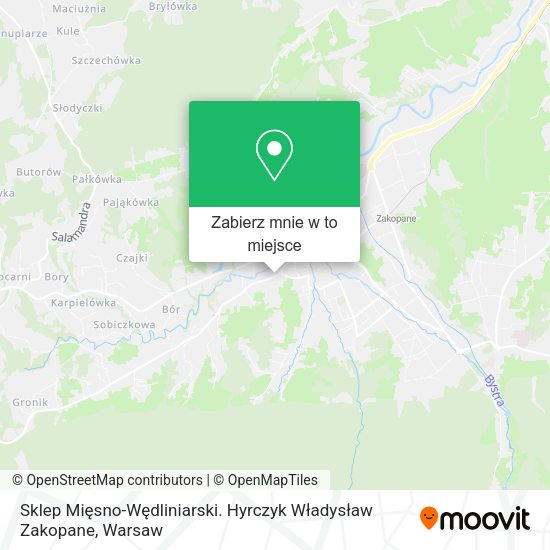 Mapa Sklep Mięsno-Wędliniarski. Hyrczyk Władysław Zakopane