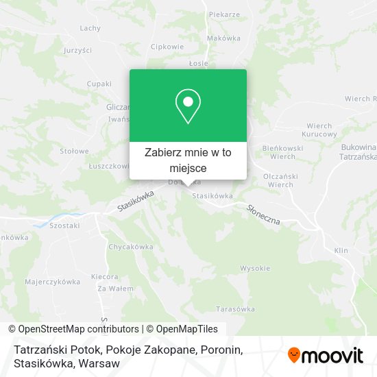 Mapa Tatrzański Potok, Pokoje Zakopane, Poronin, Stasikówka