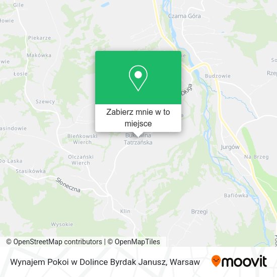 Mapa Wynajem Pokoi w Dolince Byrdak Janusz