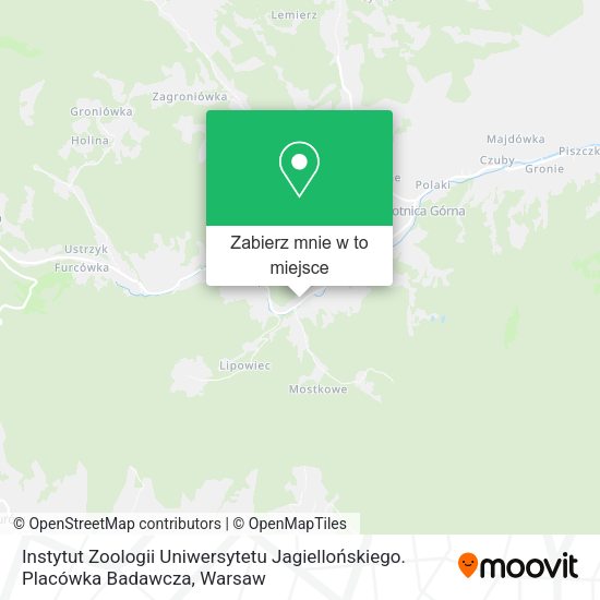 Mapa Instytut Zoologii Uniwersytetu Jagiellońskiego. Placówka Badawcza