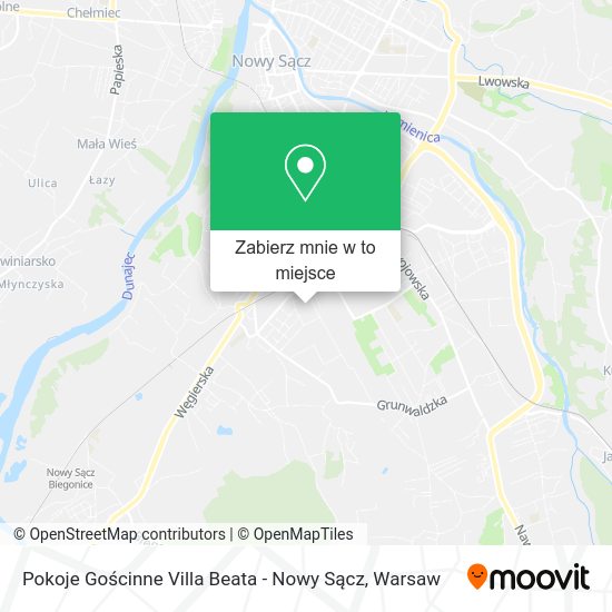 Mapa Pokoje Gościnne Villa Beata - Nowy Sącz