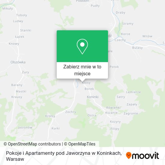 Mapa Pokoje i Apartamenty pod Jaworzyna w Koninkach