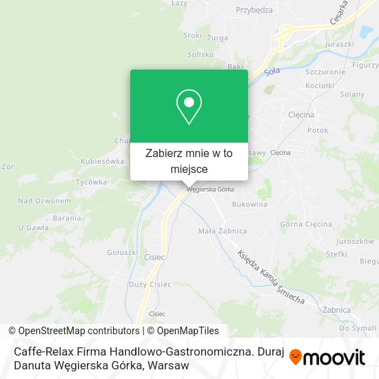 Mapa Caffe-Relax Firma Handlowo-Gastronomiczna. Duraj Danuta Węgierska Górka