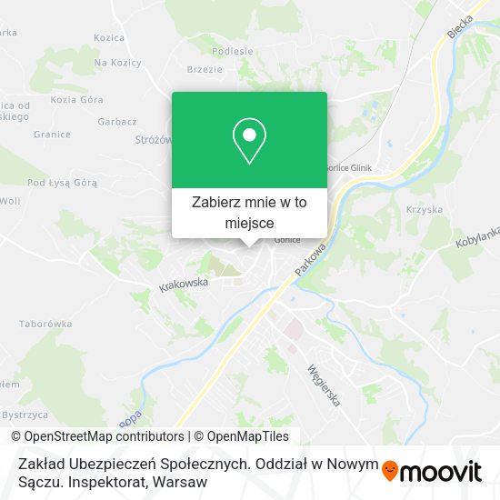 Mapa Zakład Ubezpieczeń Społecznych. Oddział w Nowym Sączu. Inspektorat