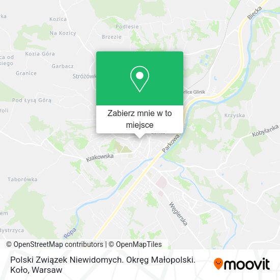 Mapa Polski Związek Niewidomych. Okręg Małopolski. Koło