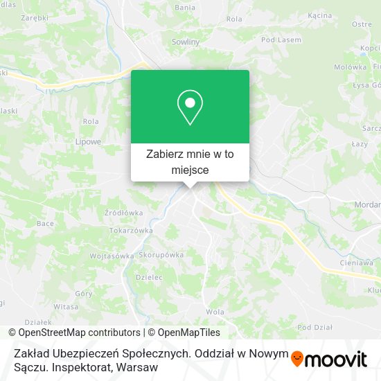 Mapa Zakład Ubezpieczeń Społecznych. Oddział w Nowym Sączu. Inspektorat