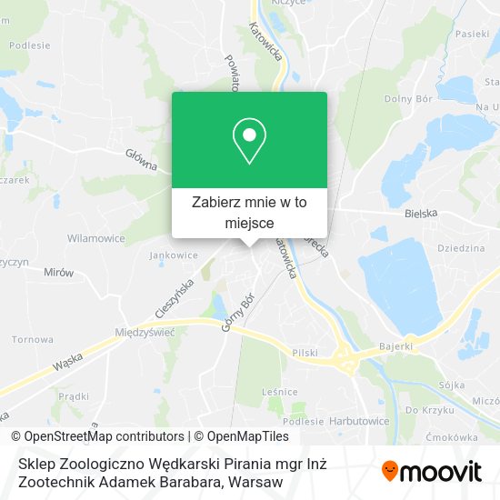 Mapa Sklep Zoologiczno Wędkarski Pirania mgr Inż Zootechnik Adamek Barabara