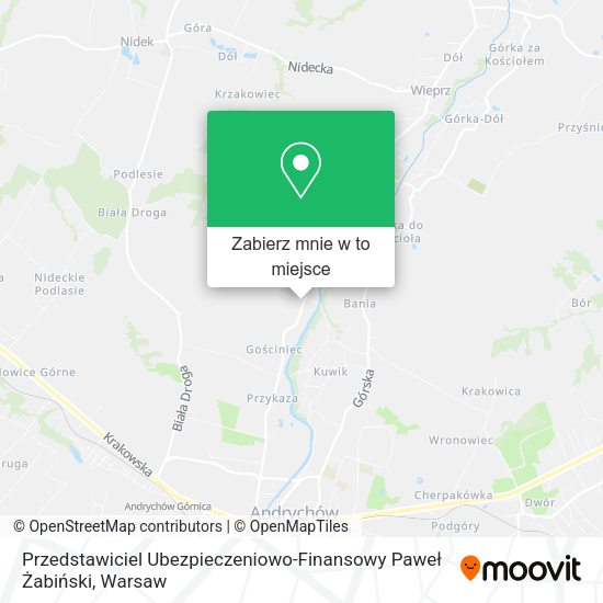 Mapa Przedstawiciel Ubezpieczeniowo-Finansowy Paweł Żabiński