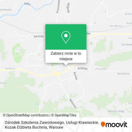 Mapa Ośrodek Szkolenia Zawodowego. Usługi Krawieckie. Kozak Elżbieta Bochnia