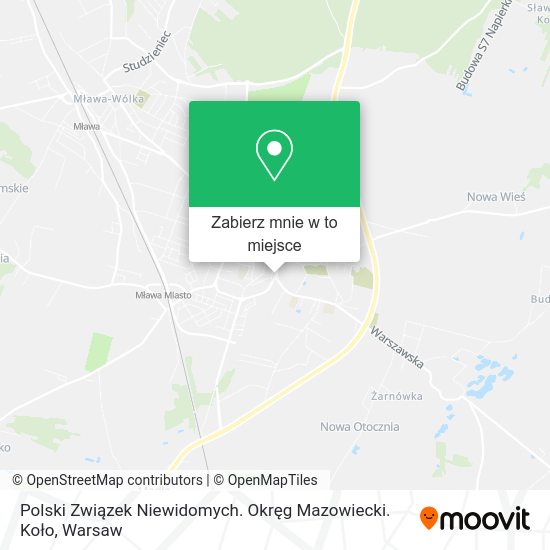 Mapa Polski Związek Niewidomych. Okręg Mazowiecki. Koło