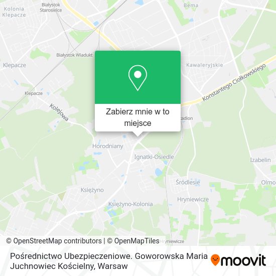 Mapa Pośrednictwo Ubezpieczeniowe. Goworowska Maria Juchnowiec Kościelny