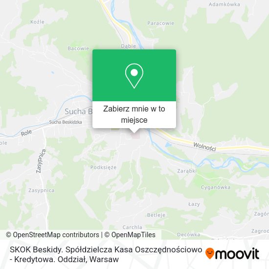 Mapa SKOK Beskidy. Spółdzielcza Kasa Oszczędnościowo - Kredytowa. Oddział