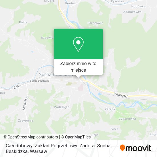 Mapa Całodobowy. Zakład Pogrzebowy. Zadora. Sucha Beskidzka