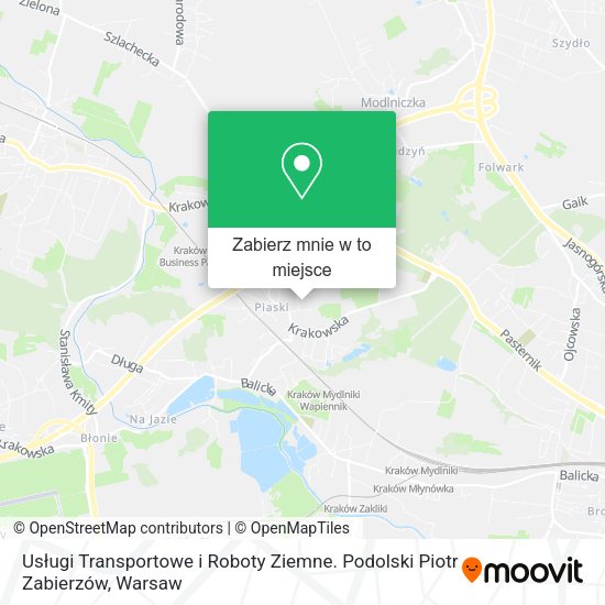 Mapa Usługi Transportowe i Roboty Ziemne. Podolski Piotr Zabierzów