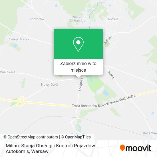 Mapa Milian. Stacja Obsługi i Kontroli Pojazdów. Autokomis