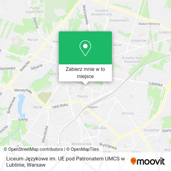 Mapa Liceum Językowe im. UE pod Patronatem UMCS w Lublinie