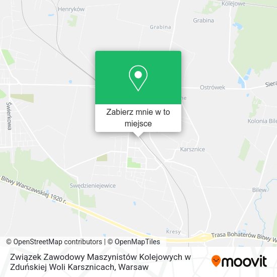 Mapa Związek Zawodowy Maszynistów Kolejowych w Zduńskiej Woli Karsznicach