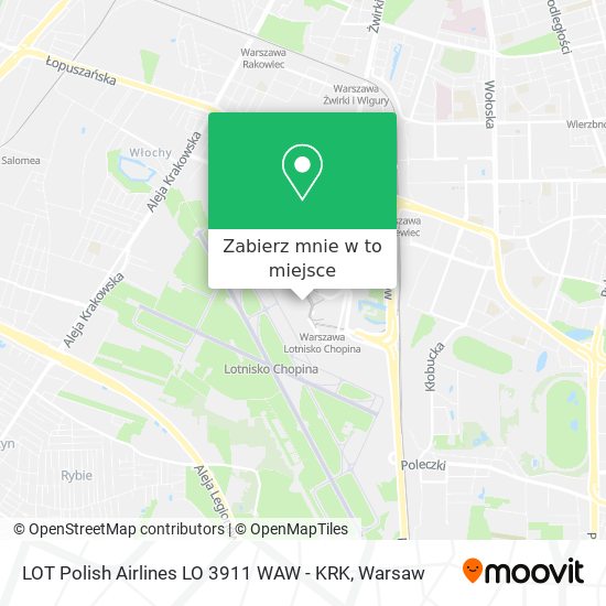 Mapa LOT Polish Airlines LO 3911 WAW - KRK