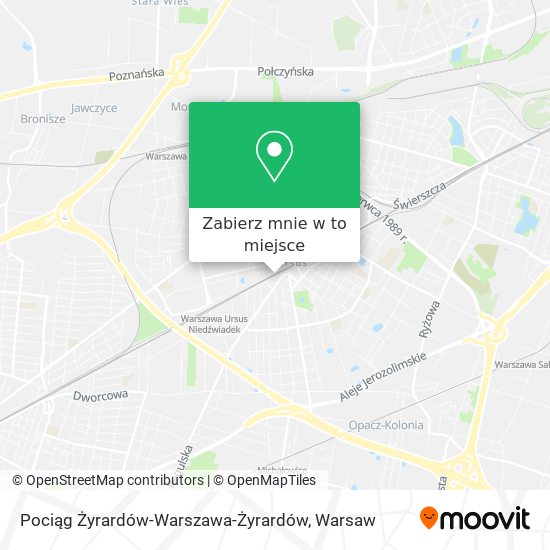 Mapa Pociąg Żyrardów-Warszawa-Żyrardów