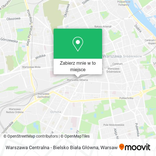 Mapa Warszawa Centralna - Bielsko Biała Główna
