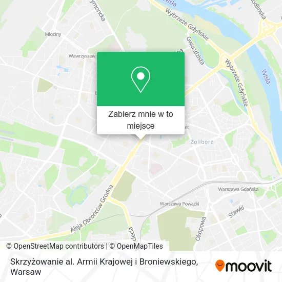 Mapa Skrzyżowanie al. Armii Krajowej i Broniewskiego