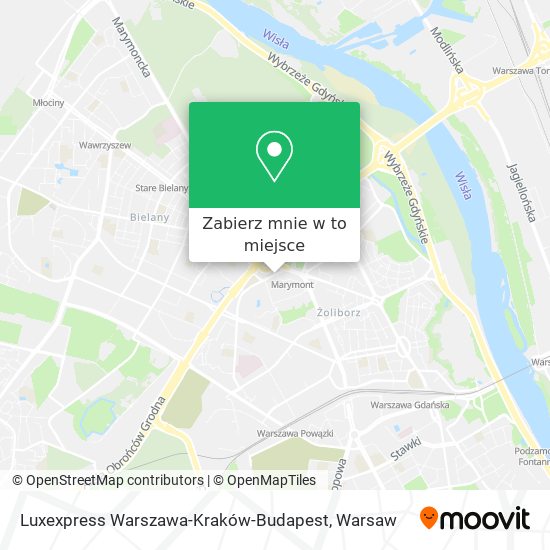 Mapa Luxexpress Warszawa-Kraków-Budapest