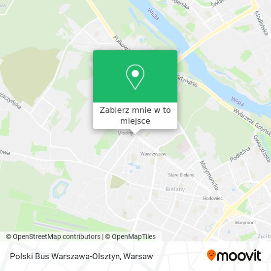 Mapa Polski Bus Warszawa-Olsztyn