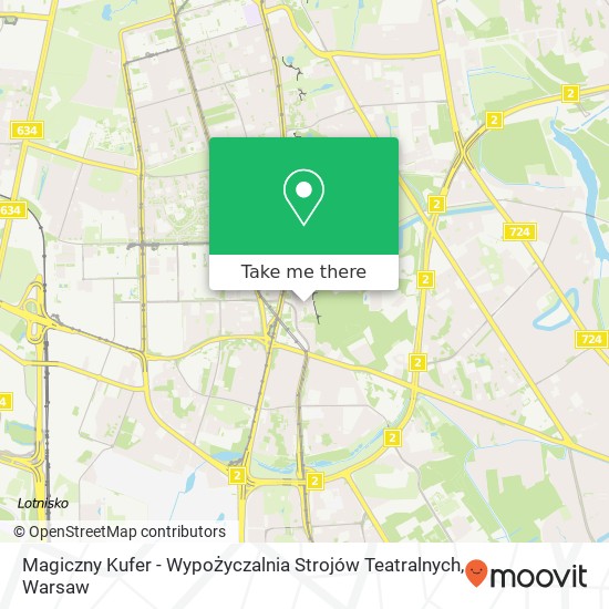 Mapa Magiczny Kufer - Wypożyczalnia Strojów Teatralnych, ulica Cieszynska 02-716 Warszawa