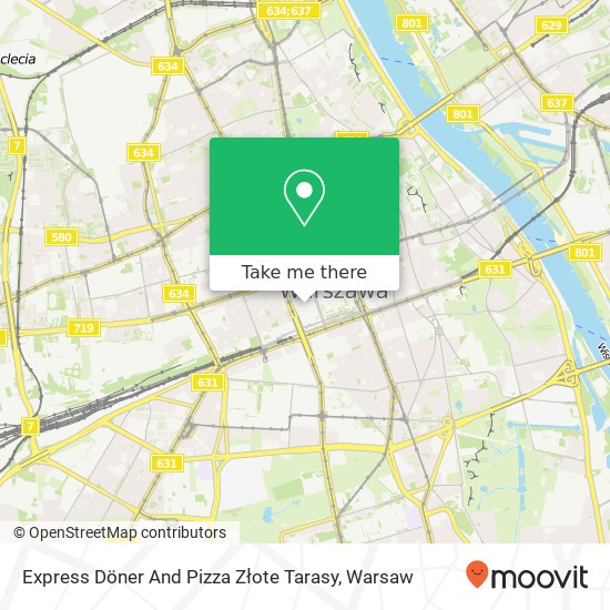 Mapa Express Döner And Pizza Złote Tarasy, ulica Zlota 00-120 Warszawa