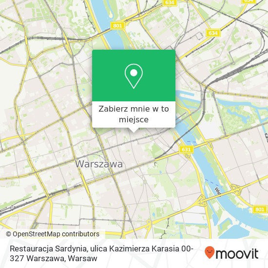 Mapa Restauracja Sardynia, ulica Kazimierza Karasia 00-327 Warszawa