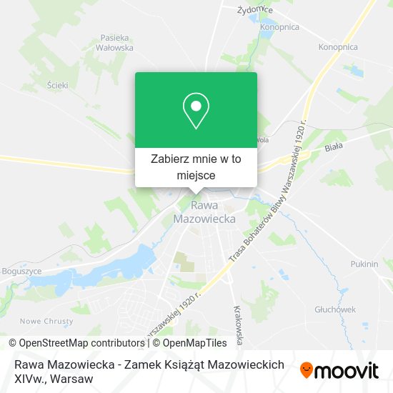 Mapa Rawa Mazowiecka - Zamek Książąt Mazowieckich XIVw.