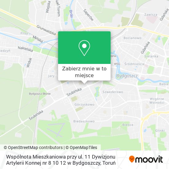 Mapa Wspólnota Mieszkaniowa przy ul. 11 Dywizjonu Artylerii Konnej nr 8 10 12 w Bydgoszczy