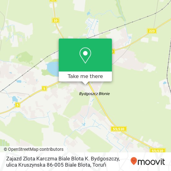 Mapa Zajazd Zlota Karczma Biale Blota K. Bydgoszczy, ulica Kruszynska 86-005 Biale Blota