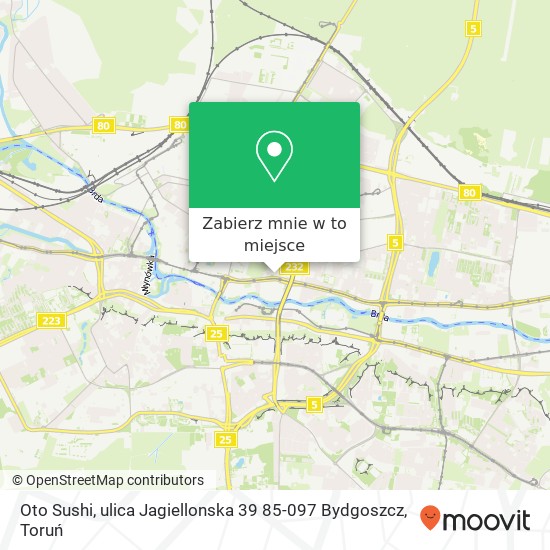 Mapa Oto Sushi, ulica Jagiellonska 39 85-097 Bydgoszcz