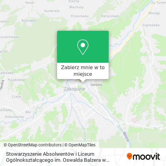 Mapa Stowarzyszenie Absolwentów i Liceum Ogólnokształcącego im. Oswalda Balzera w Zakopanem