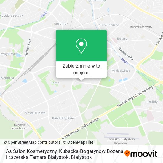 Mapa As Salon Kosmetyczny. Kubacka-Bogatynow Bożena i Łazerska Tamara Białystok
