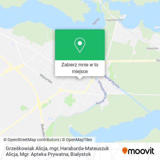 Mapa Grześkowiak Alicja, mgr, Haraburda-Mateuszuk Alicja, Mgr. Apteka Prywatna