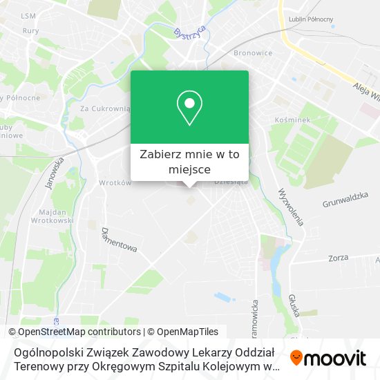 Mapa Ogólnopolski Związek Zawodowy Lekarzy Oddział Terenowy przy Okręgowym Szpitalu Kolejowym w Lublinie